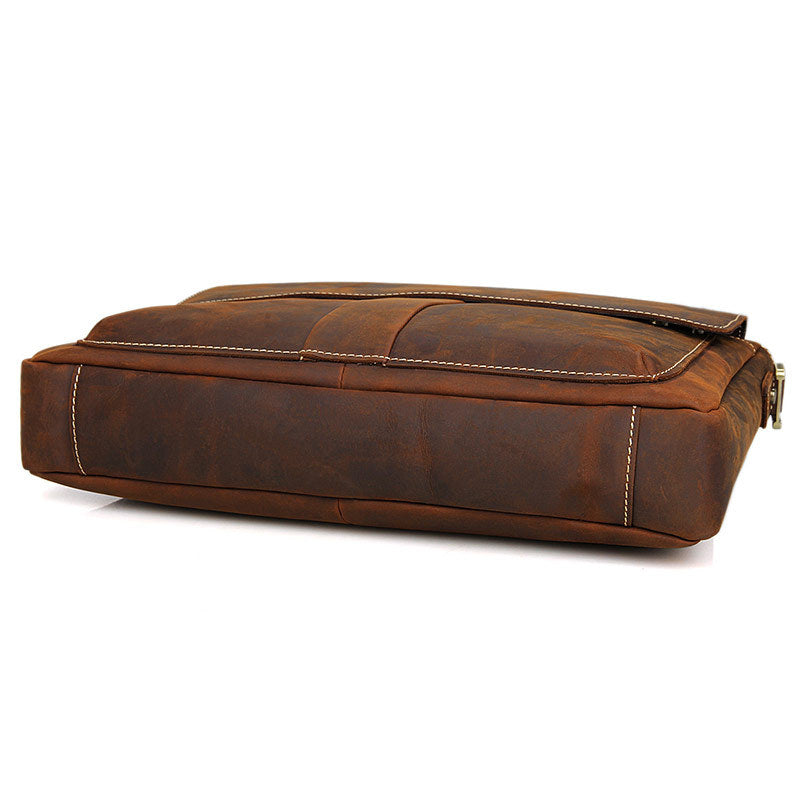 Handmade Crazy Horse Leather Briefcase Men's Business Cross Body Bags Leather Handbags 7113