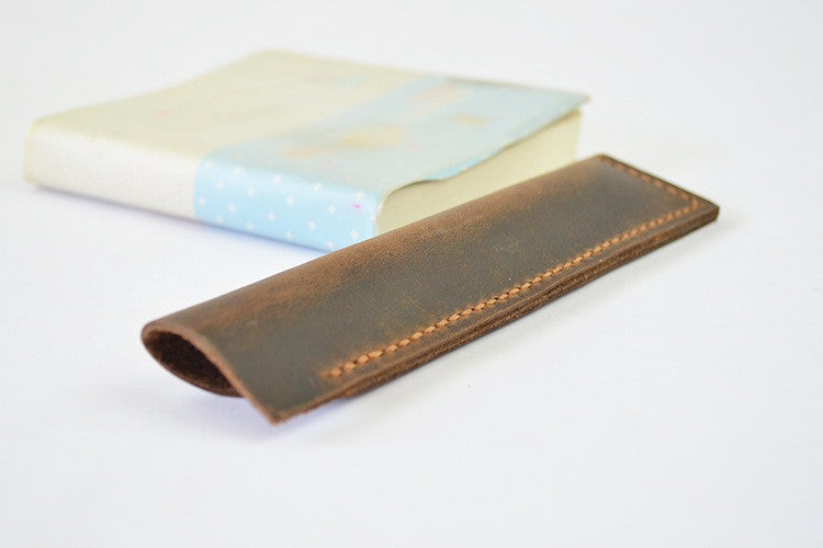 Hand Stitched Genuine Natural Leather Pen Holder, Leather Pen Case D02