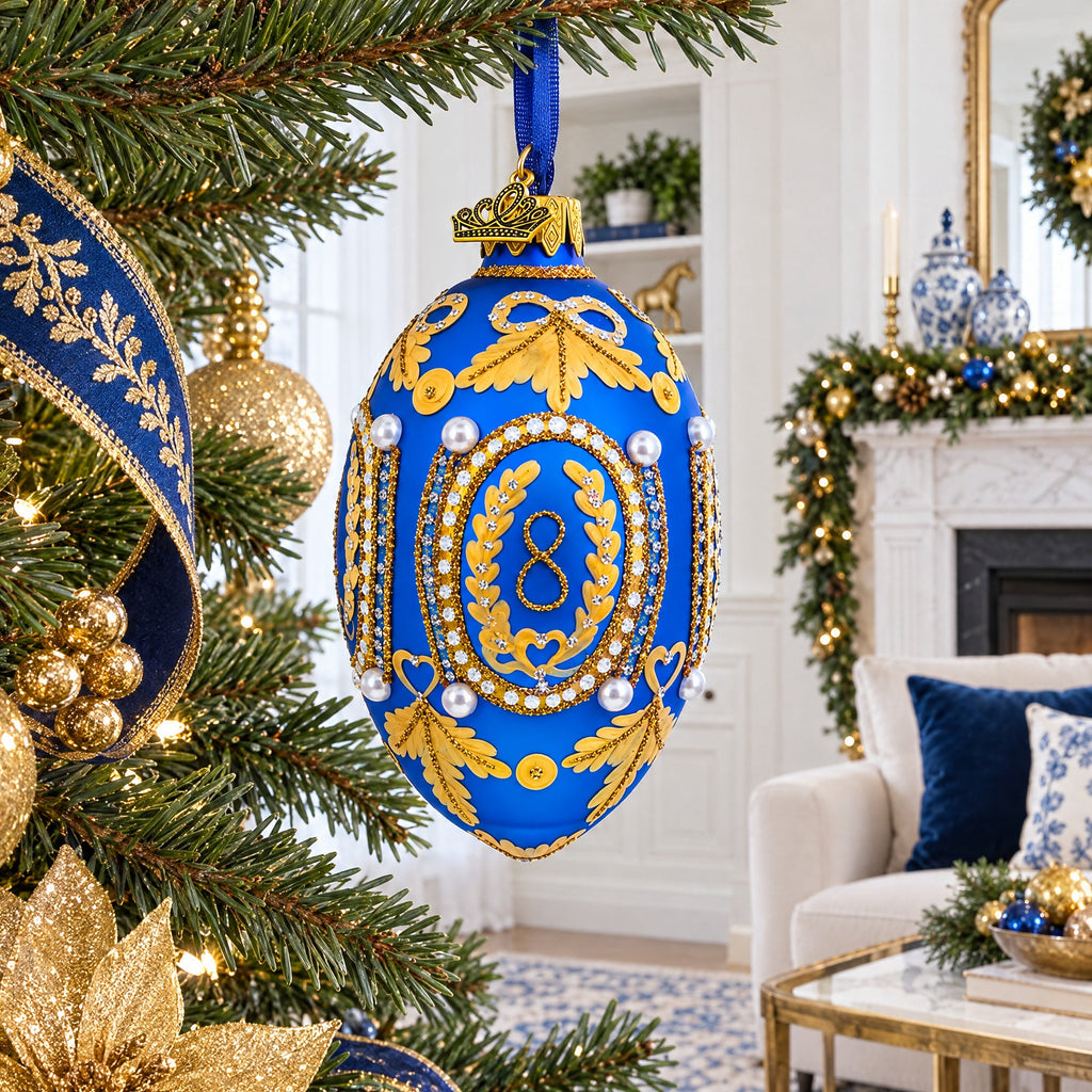 1893 Caucasus In Blue Royal Egg Glass Ornament 4 Inches
