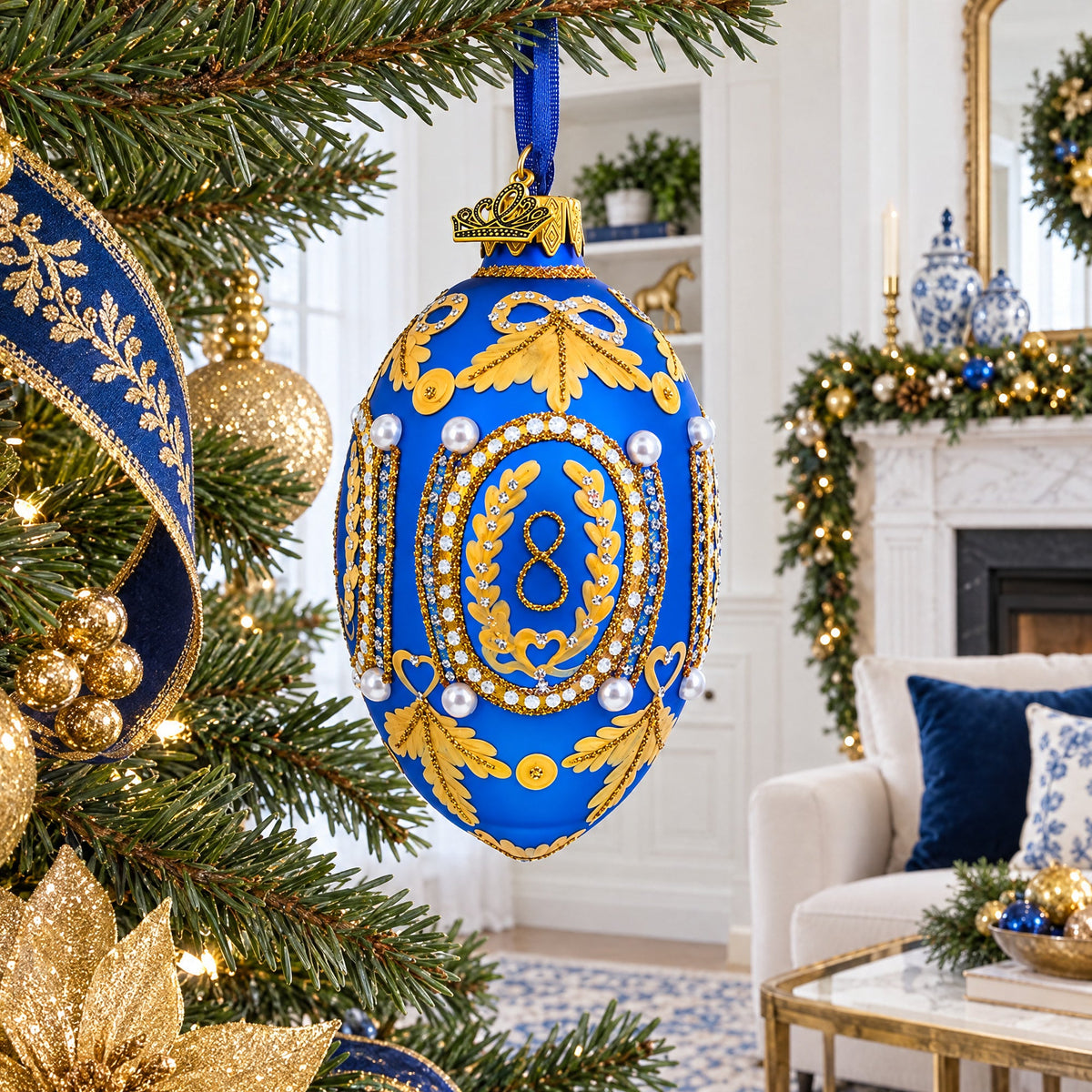 1893 Caucasus In Blue Royal Egg Glass Ornament 4 Inches