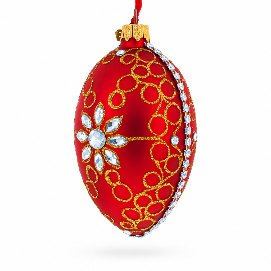 Diamond Star Red Glass Egg Christmas Ornament 4 Inches