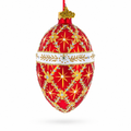 Diamond Trellis on Red Glass Egg Christmas Ornament 4 Inches