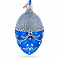 Glittered Silver Top Blue Bottom Glass Egg Christmas Ornament 4 Inches