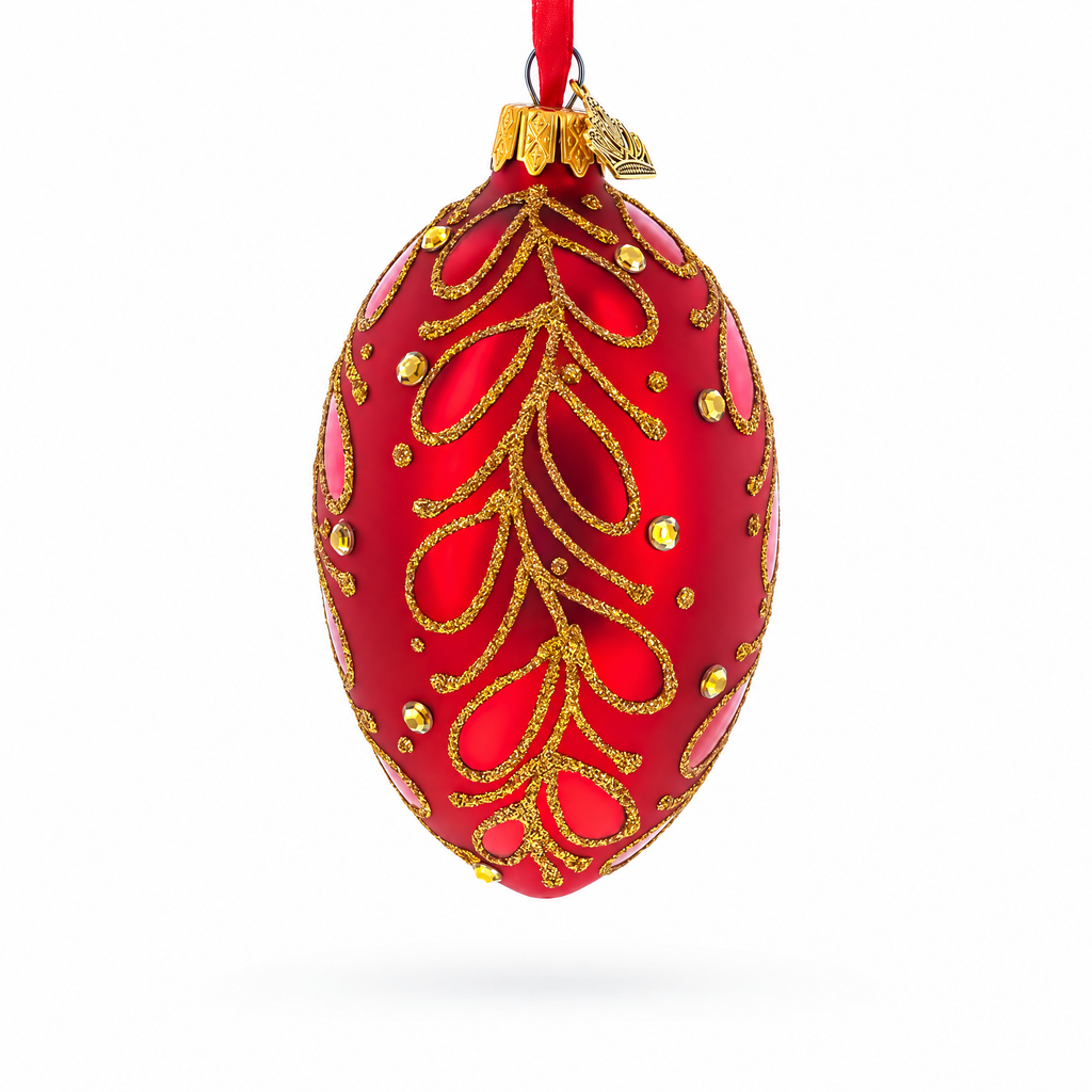 Red Paisley Glass Egg Christmas Ornament 4 Inches