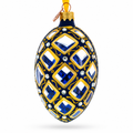 Mosaic Pattern on Blue Glass Egg Ornament 4 Inches