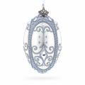 Silver Scrolls on White Glass Egg Ornament 4 Inches