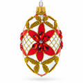 Red Jeweled Stars on White Glass Egg Ornament 4 Inches