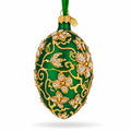 Green Jeweled Glitter Scrollwork Glass Egg Christmas Ornament