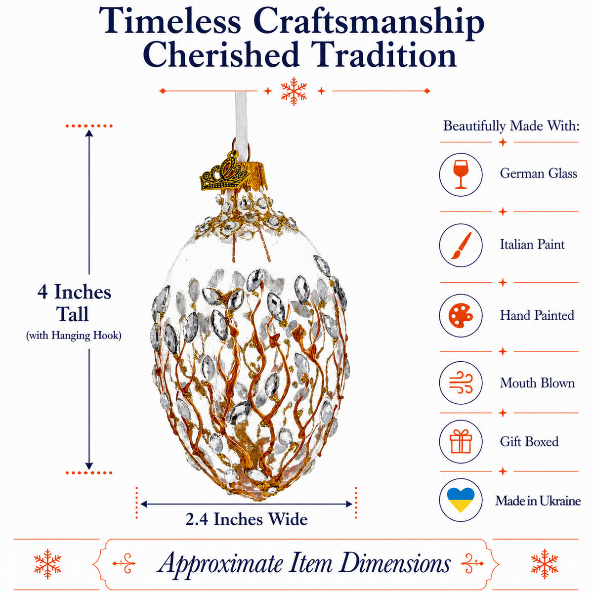 Clear Jeweled Tree Branch Glass Egg Christmas Ornament