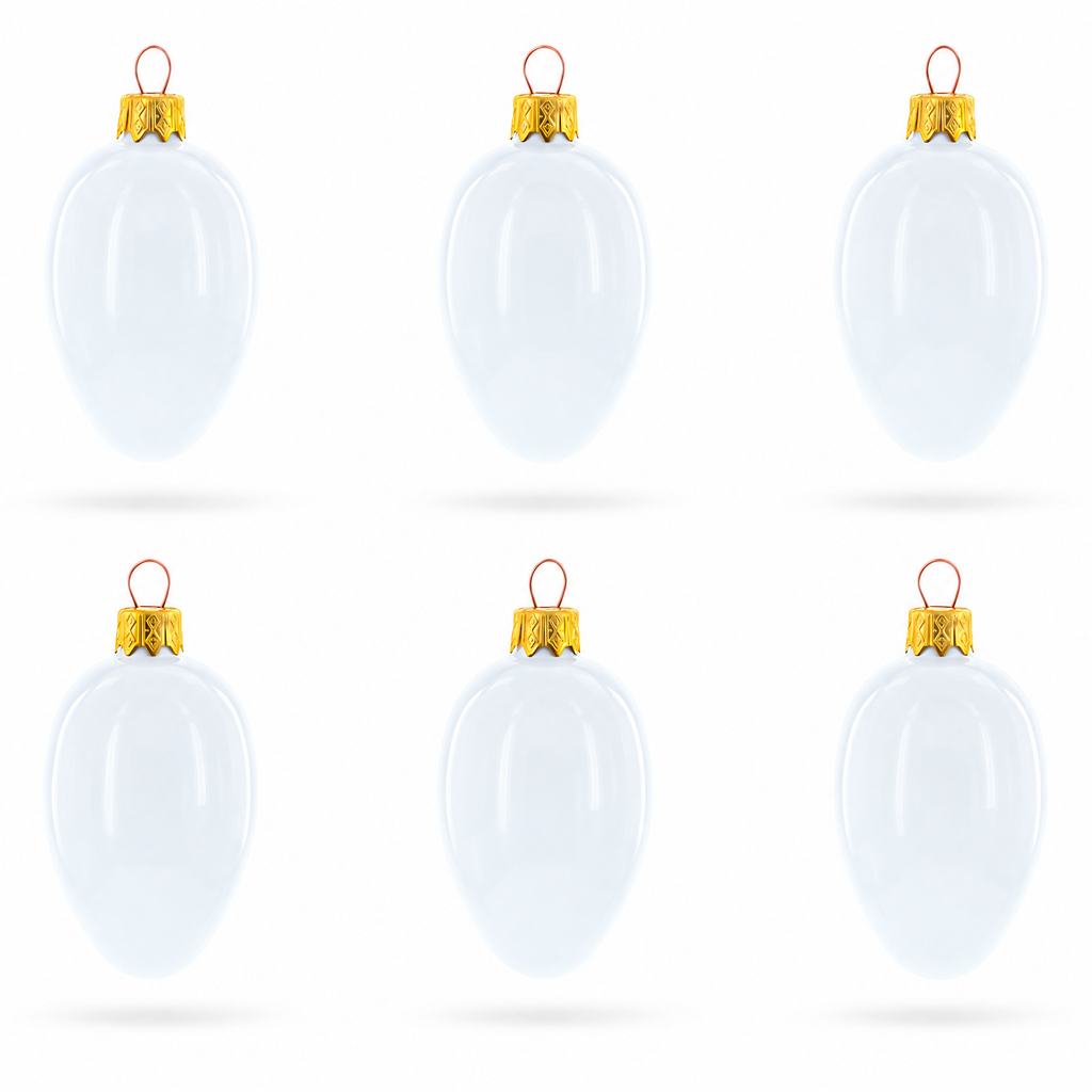Set of 6 Glossy White Mini Glass Egg Ornaments 2.9 Inches