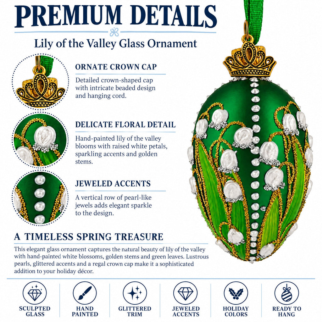 Lily of the Valley on Green Glass Egg Ornament