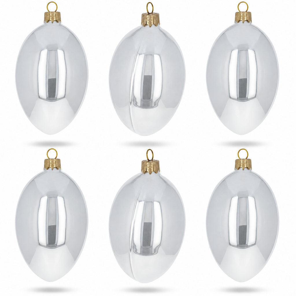 Set of 6 White Glossy Glass Egg Ornaments 4 Inches