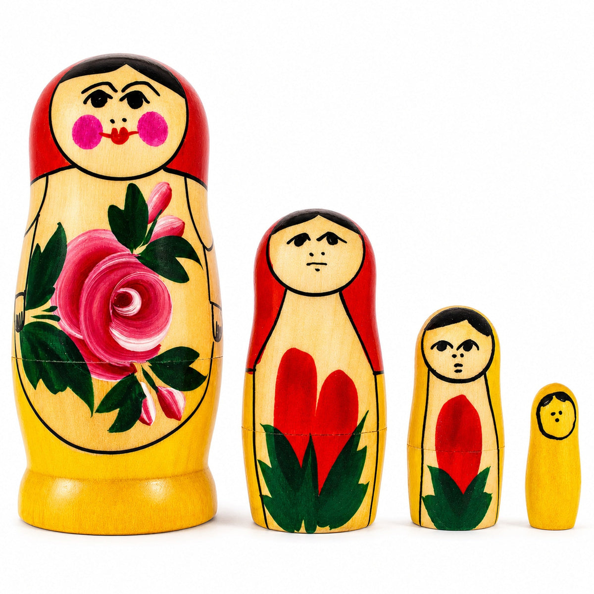 Wooden Semenov Red Scarf Nesting Dolls - Stacking Matryoshka 3.6 Inches