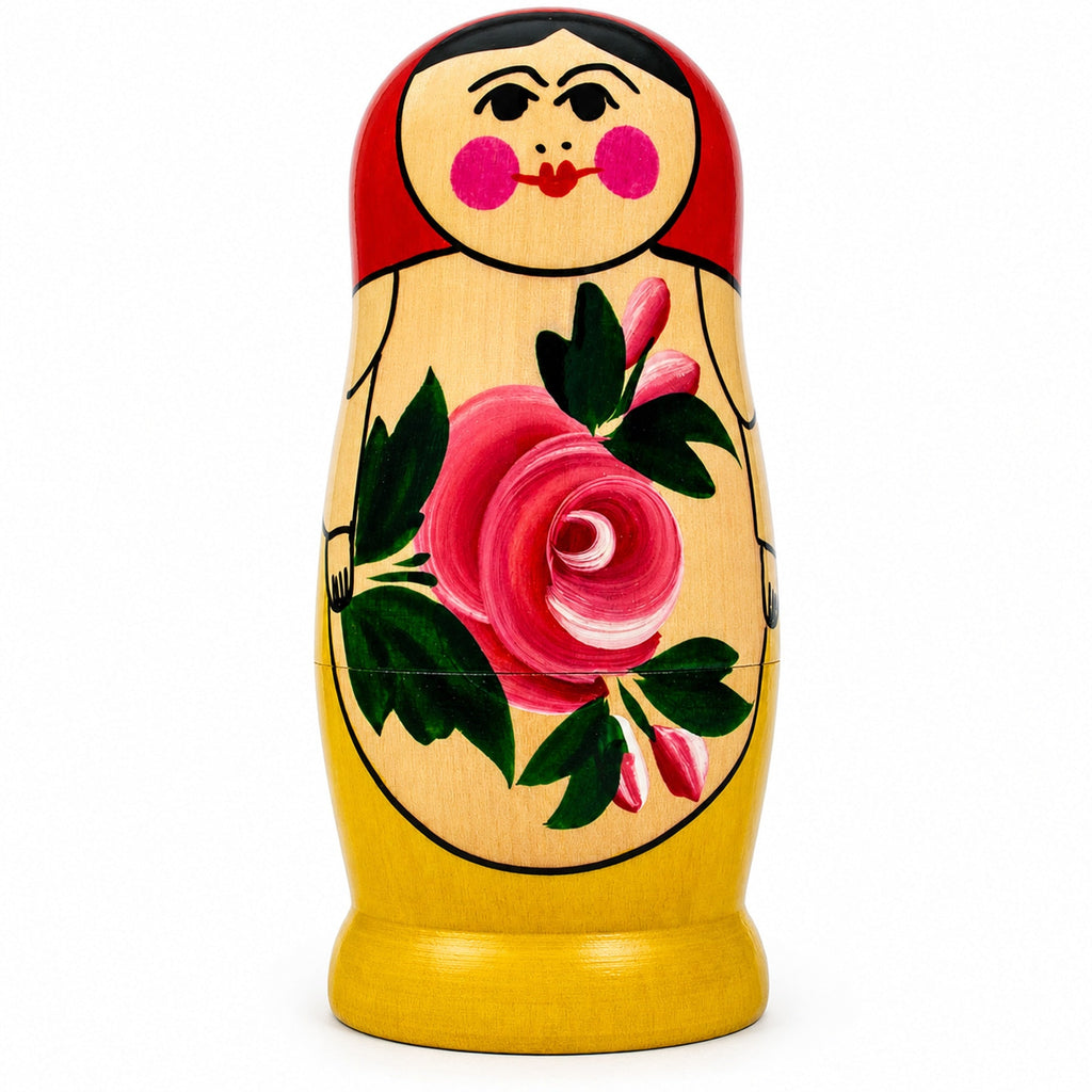 Wooden Semenov Red Scarf Nesting Dolls - Stacking Matryoshka 3.6 Inches