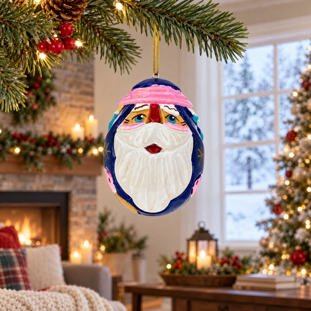 Santa Carved Wood Hand Painted Ornament