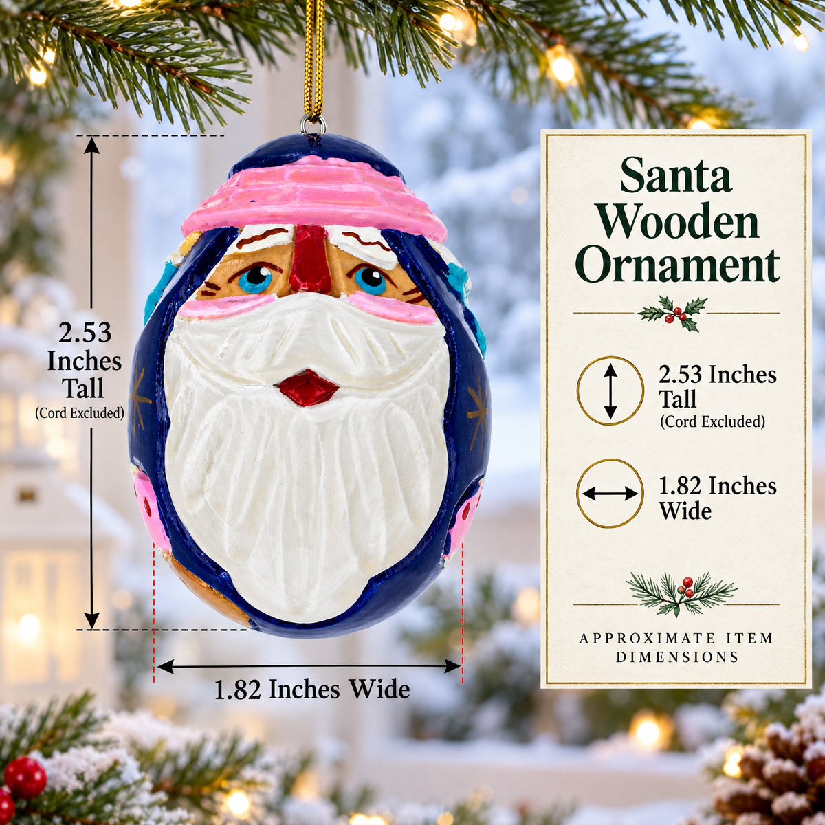 Santa Carved Wood Hand Painted Ornament