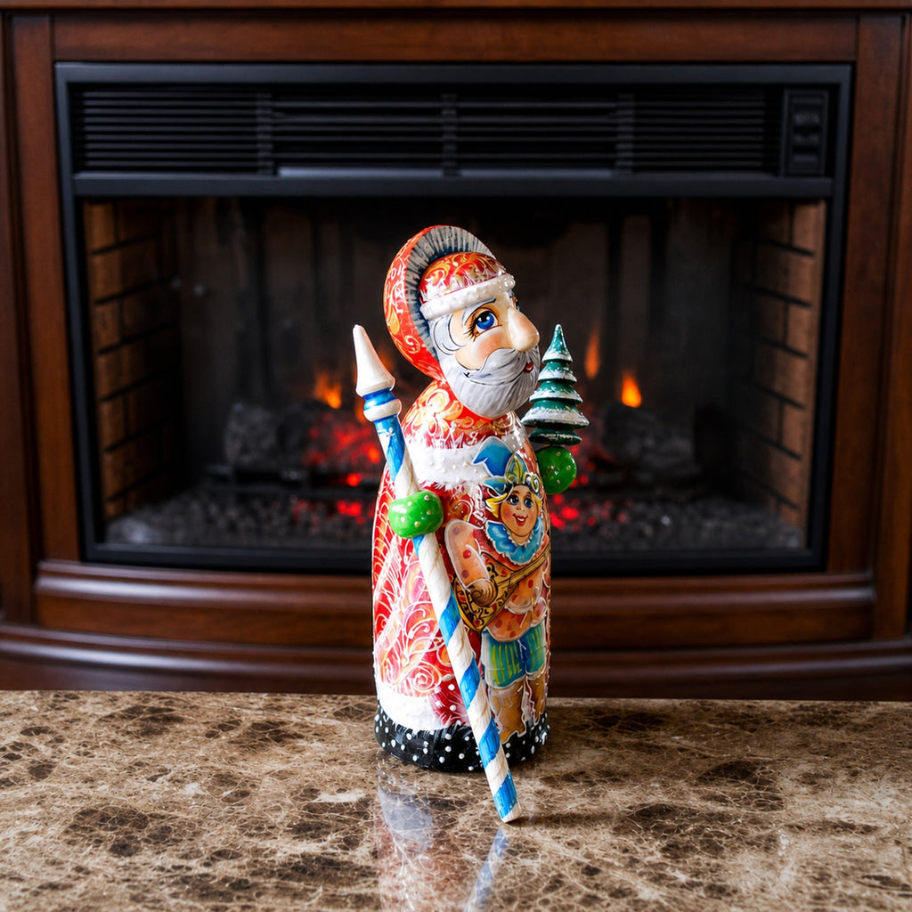 Hand Carved Solid Wood Santa Did Moroz Nesting Dolls 9.5 Inches