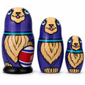 3 Smiling Dog w/Bone Collar Wooden Nesting Dolls  4.25 Inches