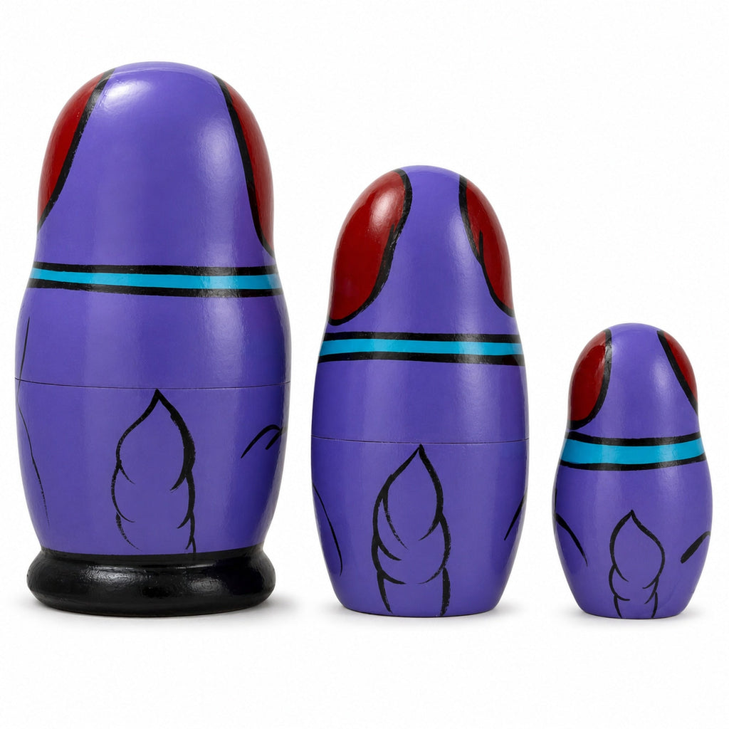 3 Smiling Dog w/Bone Collar Wooden Nesting Dolls  4.25 Inches