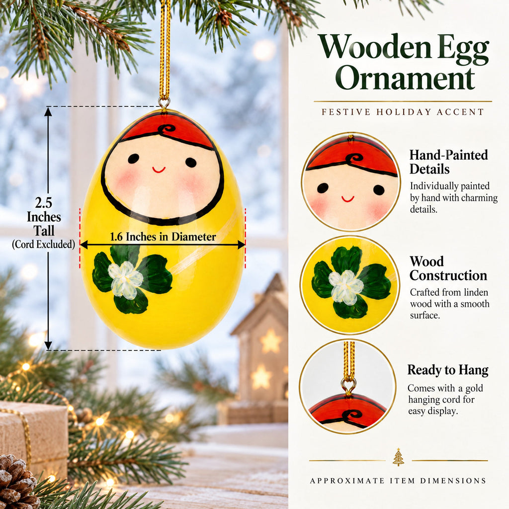 Set of 5 Wooden Egg Shaped Matryoshka Nesting Doll Ornaments