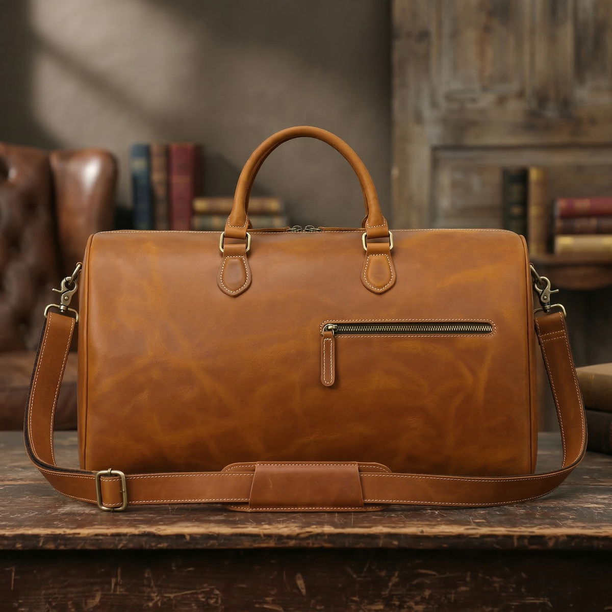 Handcrafted Leather Weekender Bag Retro Full Grain Leather Duffle Bag Mens Leather Carry-on Bag Large Vacation Holidays Travel Bag