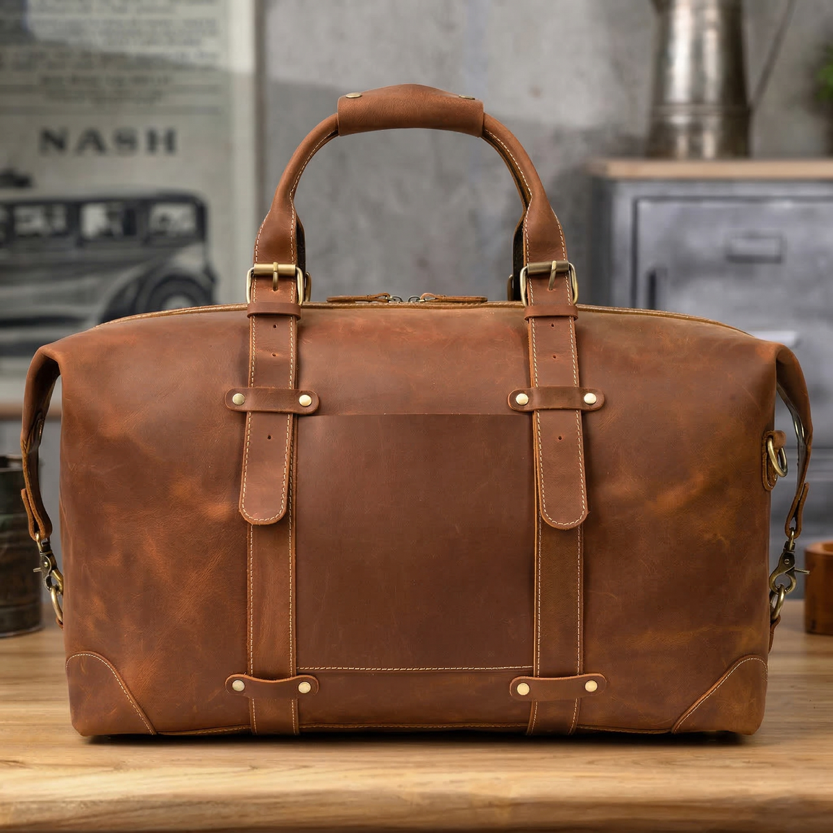 Full Grain Leather Duffle Bag Handmade Leather Weekender Bag Leather Holdall Overnight Bag For Men Gift For Him