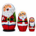 Set of 3 Smiling Santa Figurines Wooden Nesting Dolls 4.25 Inches
