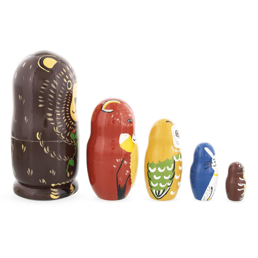 Set of 5 Bear, Fox, Owl, Bunny & Otter Wooden Nesting Dolls 6 Inches