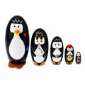 Set of 5 Penguins Wooden Nesting Dolls 5 Inches