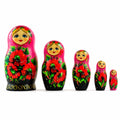 Set of 5 Pink Scarf with Poppy Flowers  Nesting Dolls 7 Inches
