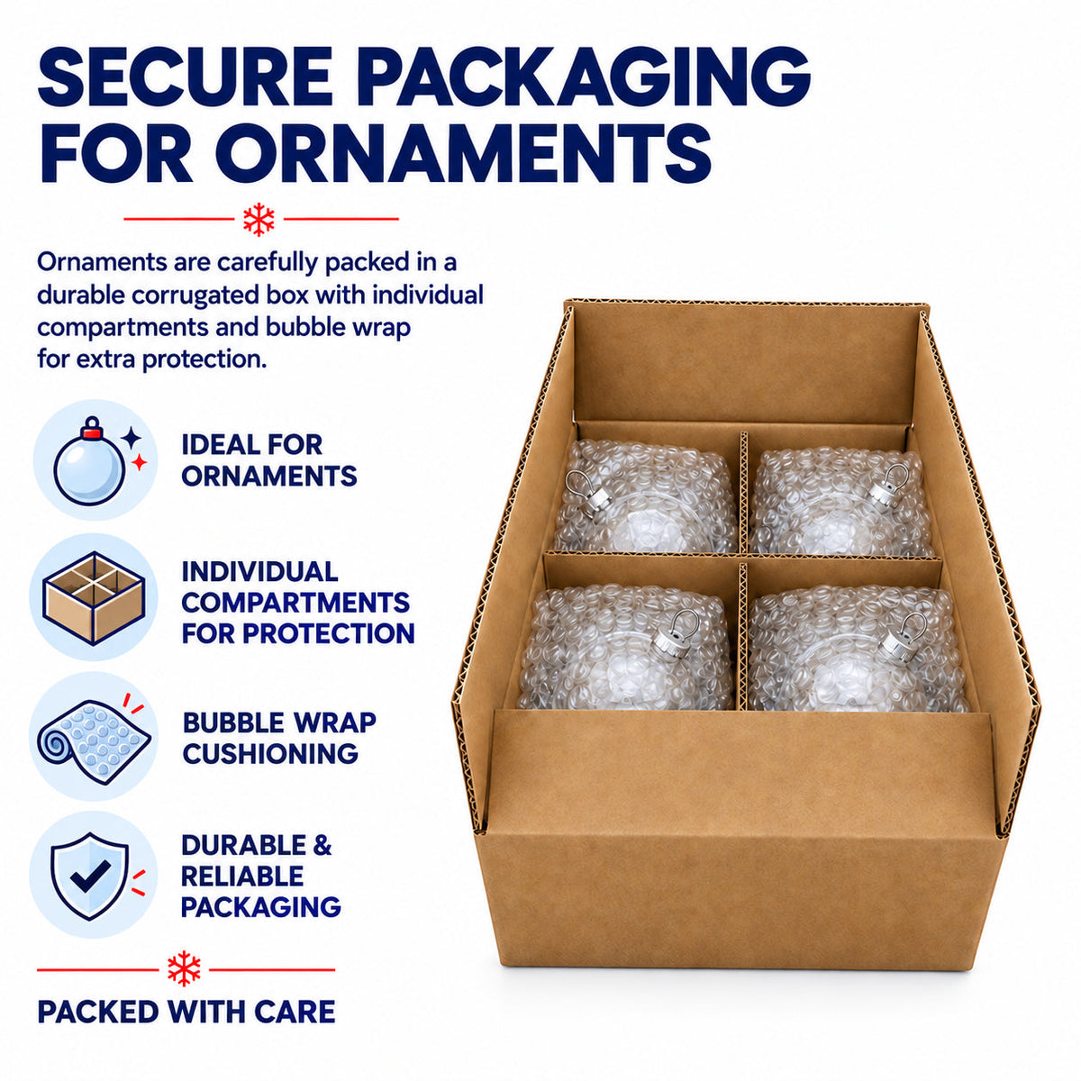 Set of 4 Thick Blue Glass Ball Christmas Ornaments 4 Inches (004)