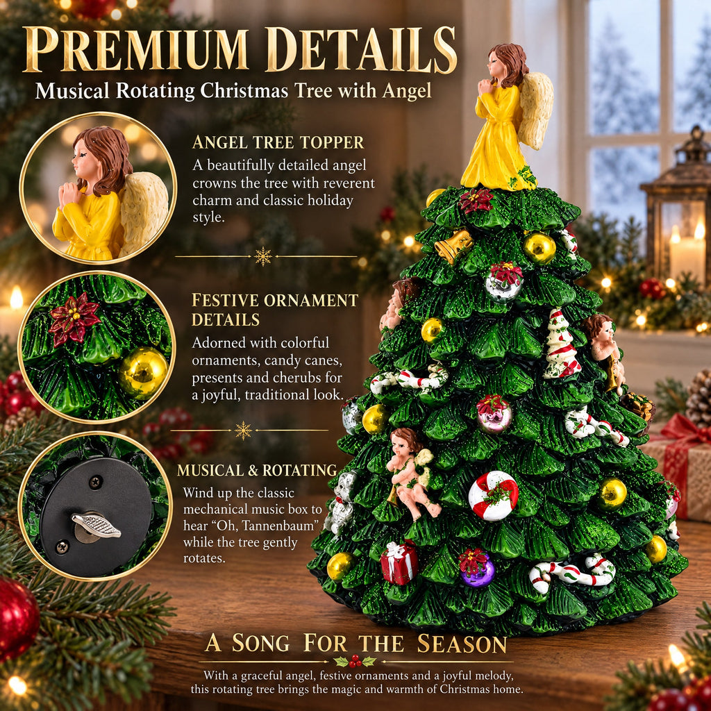 Wind-up Spinning Musical Christmas Tree with Angel Topper