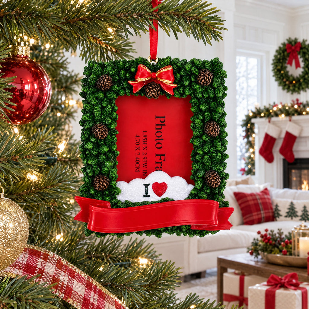 Pinecone Adorned Picture Frame Ornament: 4.5 x 3.5 Inches