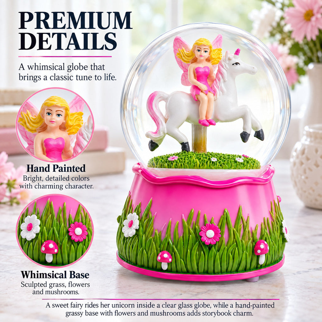 Unicorn Carousel with Fairy Musical Water Snow Globe