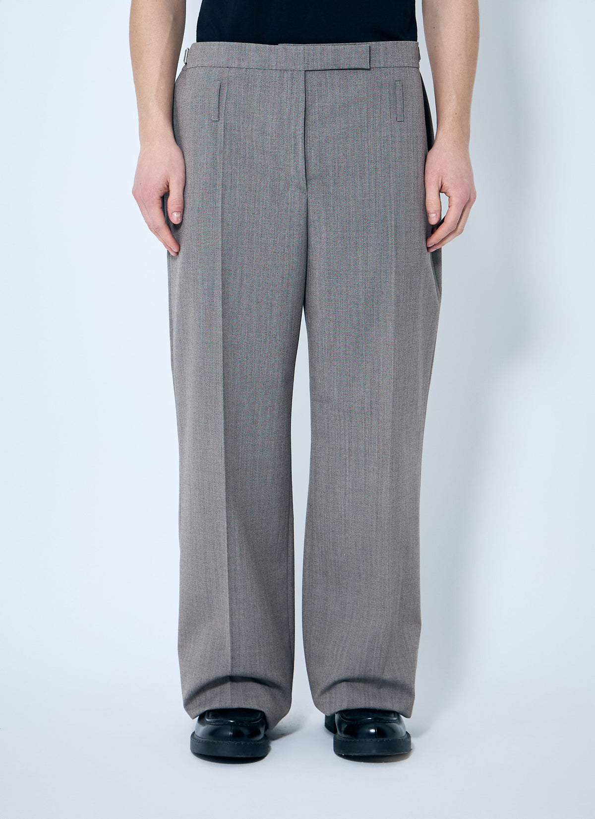Prada Men Belted Tailored Wool-Blend Pants
