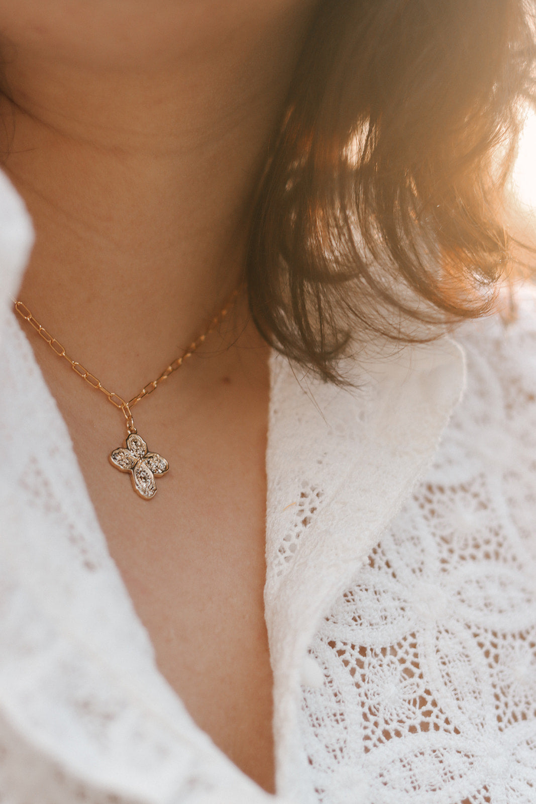 Four Way Cross Necklace - Paperclip Chain