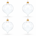 Set of 4 Pointed Onion-Shape Finial Clear Glass Christmas Ornaments