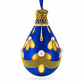 Gold Pattern on Blue Waterdrop Finial Glass Christmas Ornament