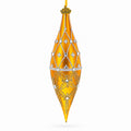 Golden Lattice and Floral Pattern Jeweled Elongated Pointed Teardrop Finial Glass Christmas Ornament