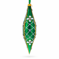Emerald Jeweled Lattice Elongated Pointed Teardrop Finial Glass Christmas Ornament