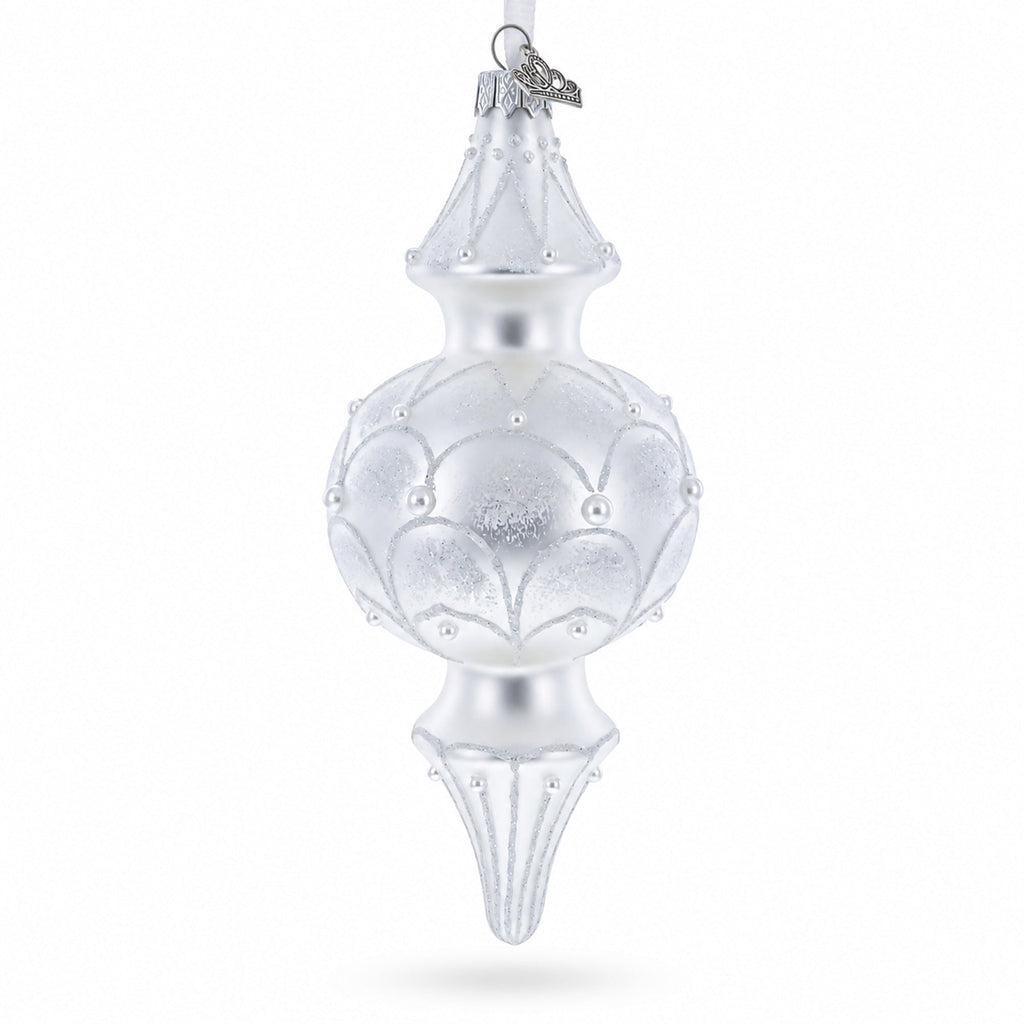 Snowy Pearl Double-Ended Finial Drop Glass Christmas Ornament