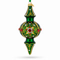 Emerald Baroque Jeweled Double-Ended Finial Drop Glass Christmas Ornament