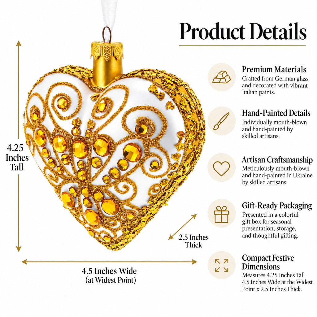 Regal Gold Filigree Heart Glass Ornament