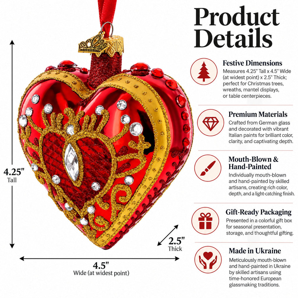 Regal Red Jeweled Glass Heart Ornament