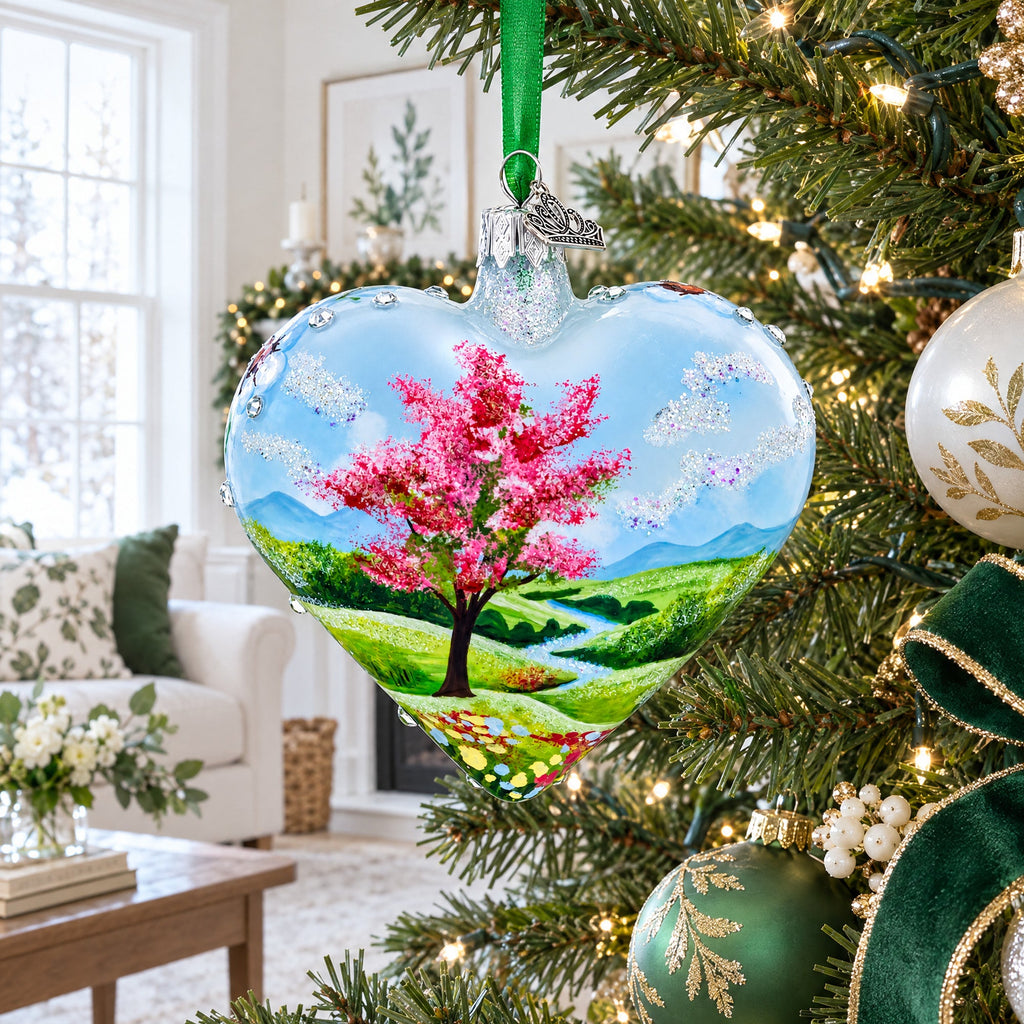 Sparkling Daisy Meadow Vista Jeweled Glass Heart Ornament