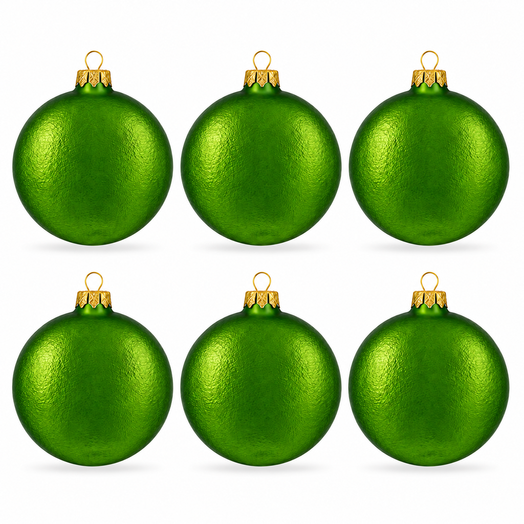 Set of 6 Matte Green Flat Disc Glass Christmas Ornaments 3 Inches