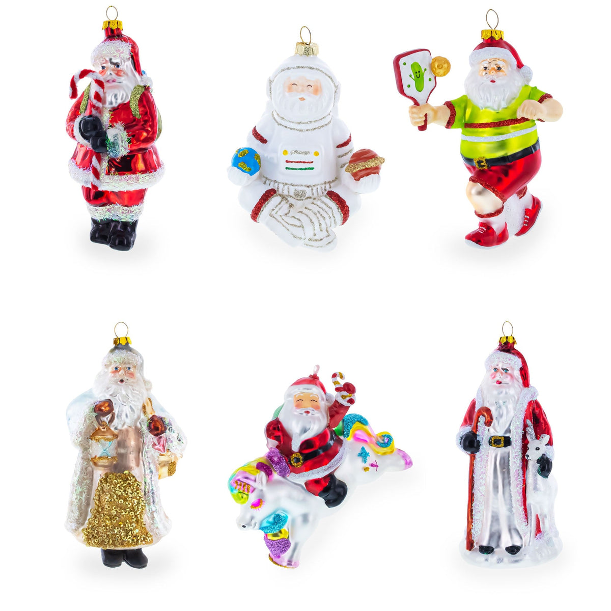 Santa in Elegant White Glass Christmas Ornament