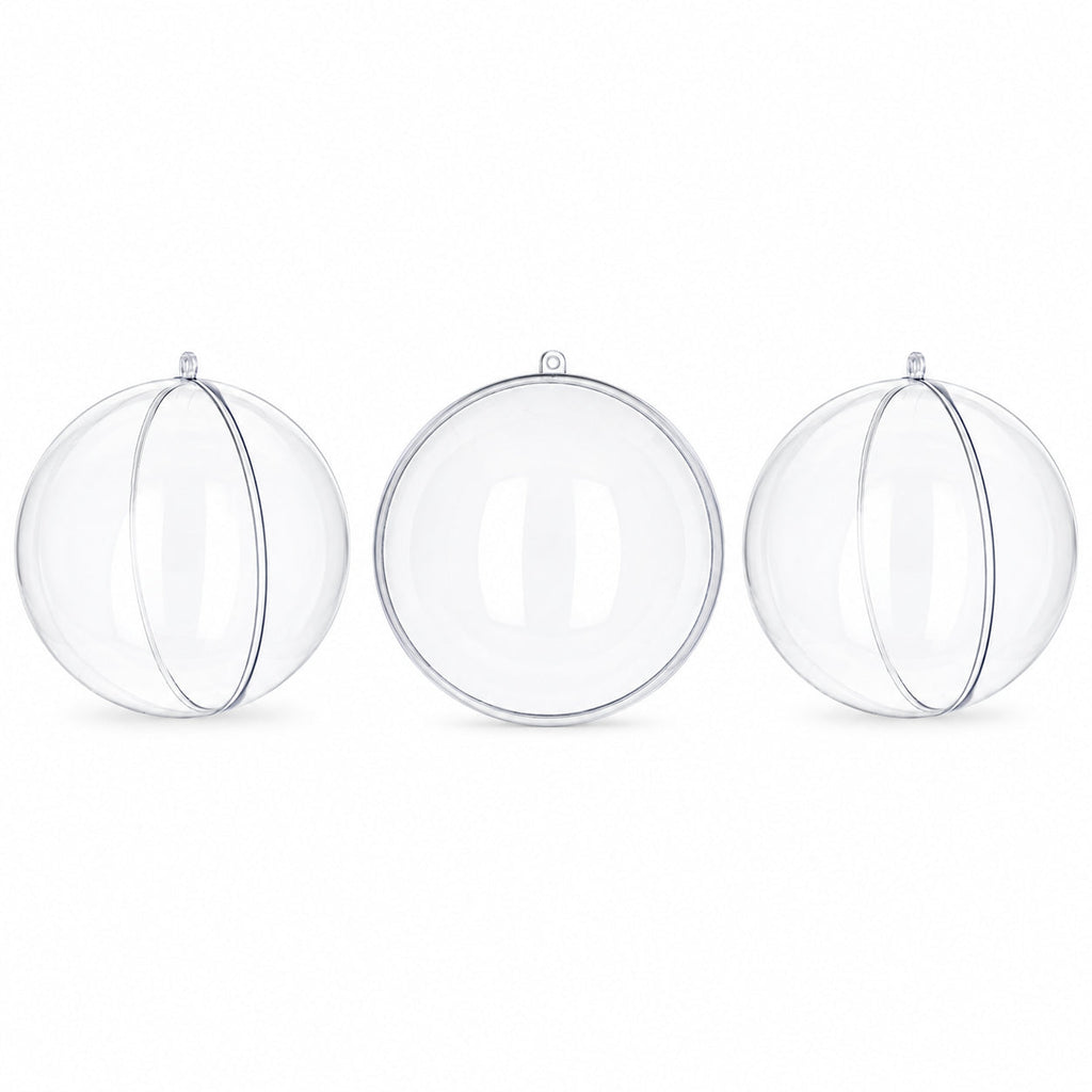 Set of 3 Clear Plastic Ball Ornaments 3.45 Inches (88 mm)