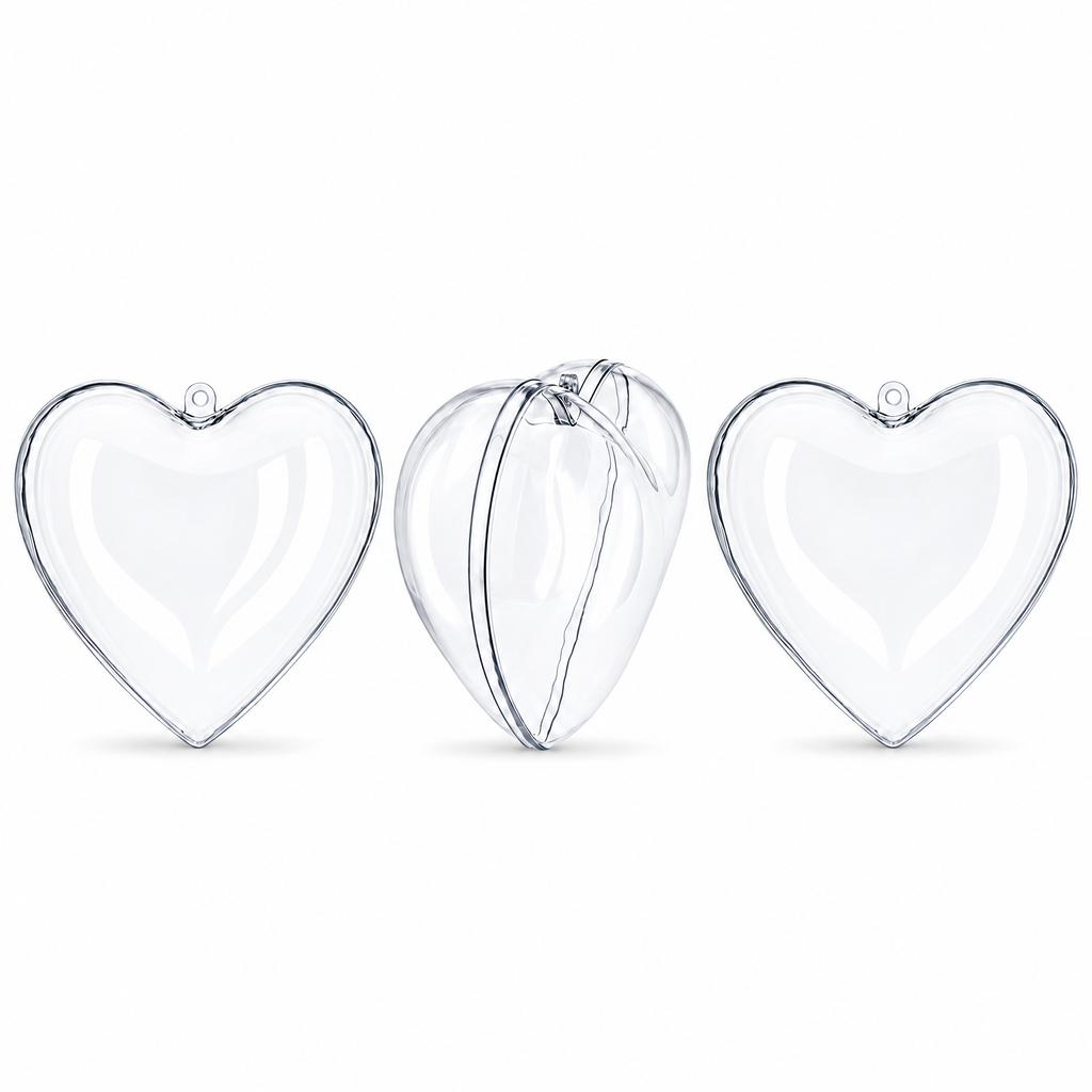 Set of 3 Clear Plastic Heart Ornaments 3.05 Inches