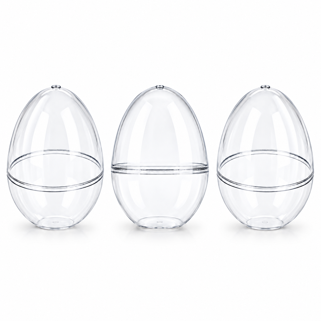 Set of 3 Clear Plastic Standing Egg Ornaments 3.58 Inches (91 mm)
